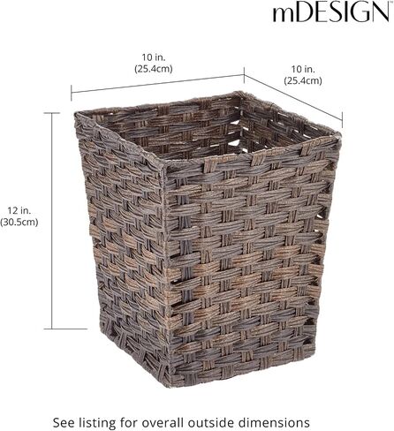 mDesign Small Woven Basket Trash Can Wastebasket - Square Garbage Container Bin for Bathrooms, Kitchens, Home Offices, Craft, Laundry, Utility Rooms, Garages - Camel Brown in Saudi Arabia