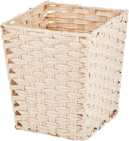 mDesign Small Woven Basket Trash Can Wastebasket - Square Garbage Container Bin for Bathrooms, Kitchens, Home Offices, Craft, Laundry, Utility Rooms, Garages - Camel Brown in Saudi Arabia
