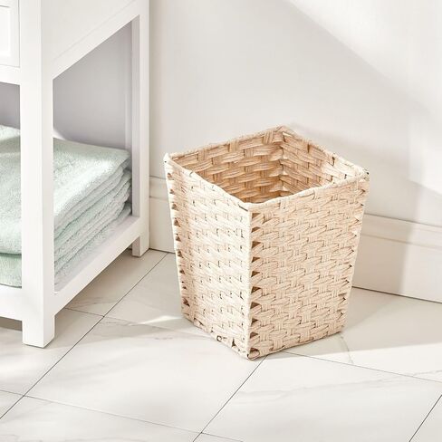 mDesign Small Woven Basket Trash Can Wastebasket - Square Garbage Container Bin for Bathrooms, Kitchens, Home Offices, Craft, Laundry, Utility Rooms, Garages - Camel Brown in Saudi Arabia