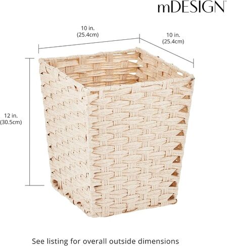 mDesign Small Woven Basket Trash Can Wastebasket - Square Garbage Container Bin for Bathrooms, Kitchens, Home Offices, Craft, Laundry, Utility Rooms, Garages - Camel Brown in Saudi Arabia