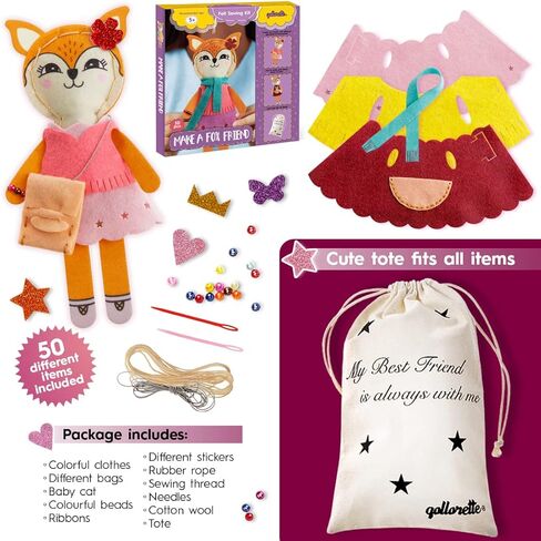 qollorette Felt Sewing Kit for Children, Make Your Own Kitty Toy, Kids' Craft Kit - Make A Friend Sew Kit - Beginner Sewing Kit for Kids, Learn to Sew & Play in Kuwait