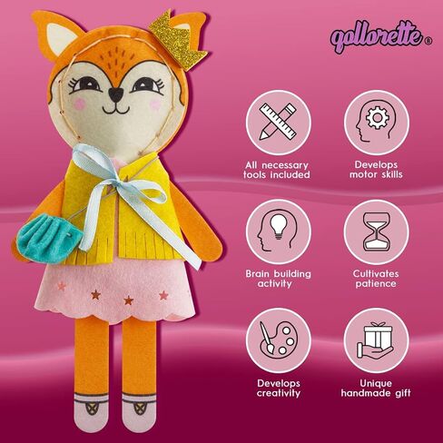 qollorette Felt Sewing Kit for Children, Make Your Own Kitty Toy, Kids' Craft Kit - Make A Friend Sew Kit - Beginner Sewing Kit for Kids, Learn to Sew & Play in Kuwait