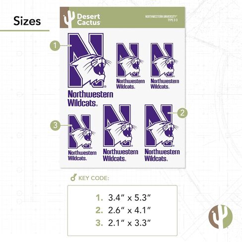 Desert Cactus Northwestern University Wildcats Sticker Vinyl Scals Laptop Gater Bottle Scrapbook T3 (Type 3-1) in Saudi Arabia