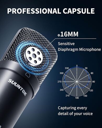 XLR مكثف ميكروفون تسجيل الميكروفون للكمبيوتر كمبيوتر استوديو Home Studio Cardioid Podcast Mic Kit للبث ، ASMR ، YouTube ، الصوت ، الألعاب ، الصوتية (الفضة) in Saudi Arabia