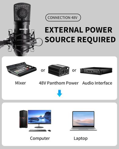 XLR مكثف ميكروفون تسجيل الميكروفون للكمبيوتر كمبيوتر استوديو Home Studio Cardioid Podcast Mic Kit للبث ، ASMR ، YouTube ، الصوت ، الألعاب ، الصوتية (الفضة) in Saudi Arabia