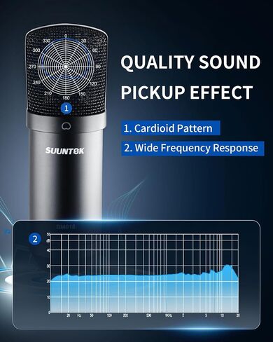 XLR مكثف ميكروفون تسجيل الميكروفون للكمبيوتر كمبيوتر استوديو Home Studio Cardioid Podcast Mic Kit للبث ، ASMR ، YouTube ، الصوت ، الألعاب ، الصوتية (الفضة) in Saudi Arabia