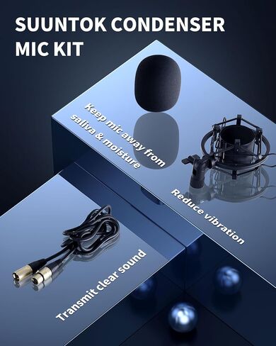 XLR مكثف ميكروفون تسجيل الميكروفون للكمبيوتر كمبيوتر استوديو Home Studio Cardioid Podcast Mic Kit للبث ، ASMR ، YouTube ، الصوت ، الألعاب ، الصوتية (الفضة) in Saudi Arabia
