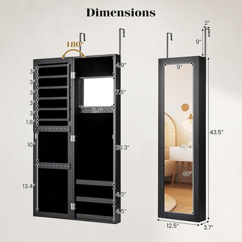Giantex Jewelry Armoire Cabinet Wall Door Mounted with Full Length Mirror, Jewelry Organizer with Makeup Mirror, Ring Earring Slots, Necklace Hooks, Large Capacity Storage Jewelry Armoire (White) in Saudi Arabia