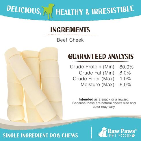 Raw Paws Beef Cheek Rolls for Dogs, 10-inch, 4-ct - Packed in USA - Rawhide Alternative Dog Chews - Free-Range Cow Cheek Rolls for Dogs - Retriever Rolls for Large Dogs - Dog Beef Cheeks in Kuwait