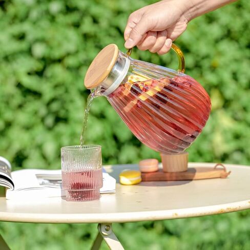 68 oz/2 Liter Glass Pitcher with Lid, Modern Vertical Stripes Iced Tea Pitcher, Glass Water Pitcher for Cold Brew Coffee,Hot Water, Milk in Saudi Arabia