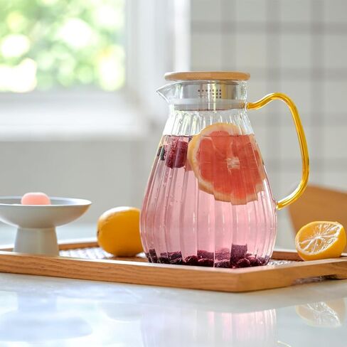 68 oz/2 Liter Glass Pitcher with Lid, Modern Vertical Stripes Iced Tea Pitcher, Glass Water Pitcher for Cold Brew Coffee,Hot Water, Milk in Saudi Arabia