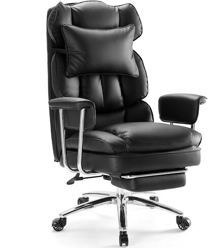 Sweetcrispy Executive Home Office Desk Chair Ergonomic Big Tall High Back with Footrest & Lumbar Support, Reclining Height Adjustable Comfy PU Leather Computer Gaming with Swivel Wheels, Black in Kuwait