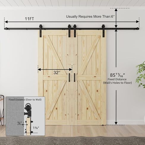 SmartStandard 30 × 84 بوصة باب الحظيرة مزدوجة مع مجموعة أجهزة باب الحظيرة المنزلق 10 أقدام ، و الخشب الصلب غير المكتمل ، وتجميع بسيط ، دعم DIY in Kuwait