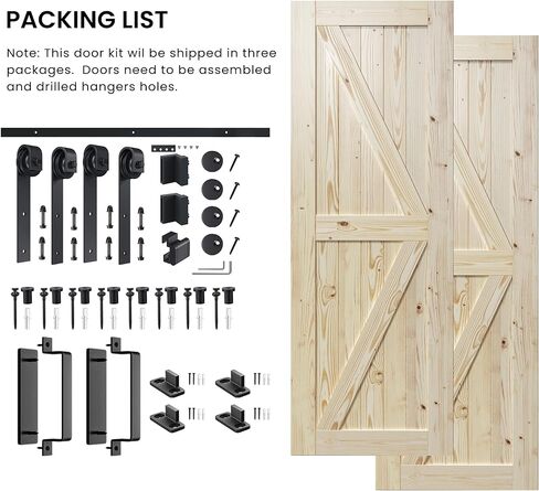 SmartStandard 30 × 84 بوصة باب الحظيرة مزدوجة مع مجموعة أجهزة باب الحظيرة المنزلق 10 أقدام ، و الخشب الصلب غير المكتمل ، وتجميع بسيط ، دعم DIY in Kuwait