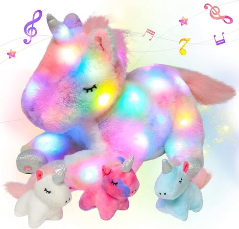 Hopearl LED Plush Cow Lighting Up Stuffed Mommy Cow with 3 Baby Dairy Cows in her Tummy Floppy Stuffed Animal Playset Night Lights Glow in The Dark for Mom Toddlers, 15'' in Kuwait