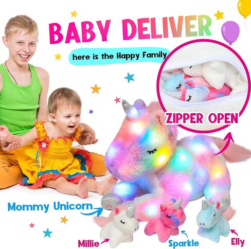 Hopearl LED Plush Cow Lighting Up Stuffed Mommy Cow with 3 Baby Dairy Cows in her Tummy Floppy Stuffed Animal Playset Night Lights Glow in The Dark for Mom Toddlers, 15'' in Kuwait