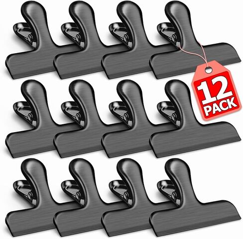 VNDUEEY 12 Pack Stainless Steel Chip Clips, Bag Clips for Food, Heavy Duty Chip Bag Clip for Kitchen and Office to Seal Coffee Bags, Paper Sheets, Metal Clips Air Tight Seal-3 Inches, Black in Kuwait