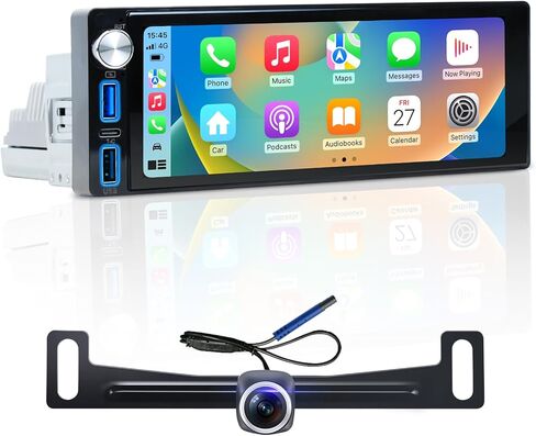 6.9-Inch Single Din Touchscreen Car Stereo - Android 2GB+64GB Type-C&USB Single Din Wired/Wireless Carplay Android Auto,1080P HD GPS Navigation Handsfree Calling WiFi, Mirror Link/SWC/FM/BT/Knob in Kuwait