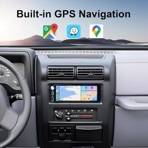 6.9-Inch Single Din Touchscreen Car Stereo - Android 2GB+64GB Type-C&USB Single Din Wired/Wireless Carplay Android Auto,1080P HD GPS Navigation Handsfree Calling WiFi, Mirror Link/SWC/FM/BT/Knob in Kuwait