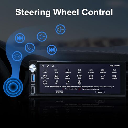 6.9-Inch Single Din Touchscreen Car Stereo - Android 2GB+64GB Type-C&USB Single Din Wired/Wireless Carplay Android Auto,1080P HD GPS Navigation Handsfree Calling WiFi, Mirror Link/SWC/FM/BT/Knob in Kuwait