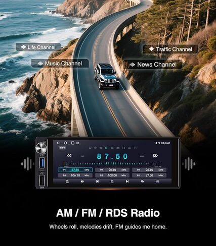 6.9-Inch Single Din Touchscreen Car Stereo - Android 2GB+64GB Type-C&USB Single Din Wired/Wireless Carplay Android Auto,1080P HD GPS Navigation Handsfree Calling WiFi, Mirror Link/SWC/FM/BT/Knob in Kuwait