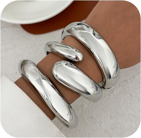 Gold Bangle Bracelets for Women Wide Chunky Cuff Bracelet Stack Trendy Open Adjustable Twist Cuff Bangle Jewelry ﻿ in Kuwait