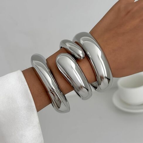 Gold Bangle Bracelets for Women Wide Chunky Cuff Bracelet Stack Trendy Open Adjustable Twist Cuff Bangle Jewelry ﻿ in Kuwait