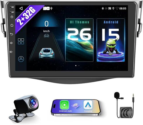 راديو ستيريو للسيارة 2+32G Android 13 لسيارة Toyota RAV4 2006-2012، وحدة رأس شاشة لمس عالية الدقة 9 بوصة مع Apple CarPlay Android Auto اللاسلكي، كاميرا احتياطية AHD، وصلة مرآة، GPS، WiFi، DSP in Saudi Arabia