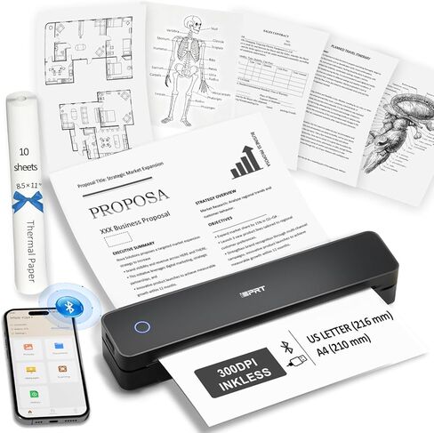 تدعم طابعات IDPRT Portable Protable Travel ، 300DPI Pluetooth Thermal Printers 8.5 "X11" US Letter و A4 و Inkless Print in Kuwait