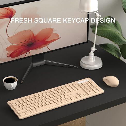 Wireless Keyboard and Mouse Combo, Full-Size 104-Key Office Keyboard with 15 Function Keys, Numeric Keypad, Single USB Receiver, Compatible with PC and Laptop(Blue White) in Kuwait