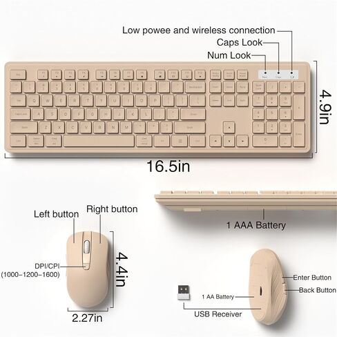 Wireless Keyboard and Mouse Combo, Full-Size 104-Key Office Keyboard with 15 Function Keys, Numeric Keypad, Single USB Receiver, Compatible with PC and Laptop(Blue White) in Kuwait