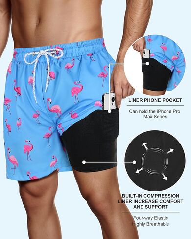 American Trends Mens Swim Trunks 5" with Compression Liner 2 in 1 Swim Shorts Bathing Suit for Men Swimwear with Zipper Pockets Black M in Kuwait