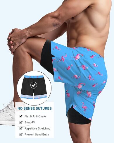 American Trends Mens Swim Trunks 5" with Compression Liner 2 in 1 Swim Shorts Bathing Suit for Men Swimwear with Zipper Pockets Black M in Kuwait