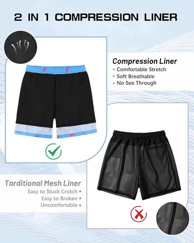 American Trends Mens Swim Trunks 5" with Compression Liner 2 in 1 Swim Shorts Bathing Suit for Men Swimwear with Zipper Pockets Black M in Kuwait