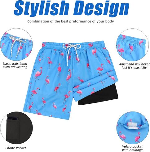 American Trends Mens Swim Trunks 5" with Compression Liner 2 in 1 Swim Shorts Bathing Suit for Men Swimwear with Zipper Pockets Black M in Kuwait