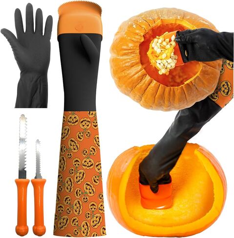 Pumpkin Scraper Glove – As Seen On Shark Tank - Mess Free and Fun Pumpkin Carving Kit – Carve and Clean Jack-O-Lantern Guts with Ease and Zero Mess on Your Hands! (Adult Kit) in Saudi Arabia