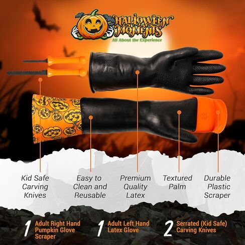 Pumpkin Scraper Glove – As Seen On Shark Tank - Mess Free and Fun Pumpkin Carving Kit – Carve and Clean Jack-O-Lantern Guts with Ease and Zero Mess on Your Hands! (Adult Kit) in Saudi Arabia