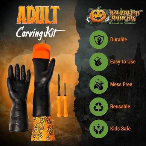 Pumpkin Scraper Glove – As Seen On Shark Tank - Mess Free and Fun Pumpkin Carving Kit – Carve and Clean Jack-O-Lantern Guts with Ease and Zero Mess on Your Hands! (Adult Kit) in Saudi Arabia