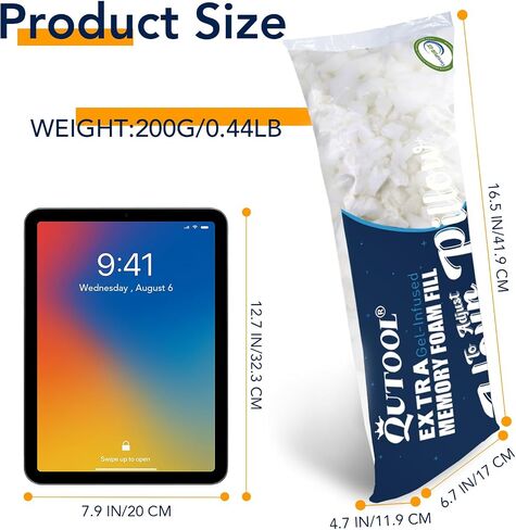 QUTOOL 0.44lb Bean Bag Chair Filler Premium Replacement Shredded Memory Foam Filling for Pillows Foam 1pack in Kuwait