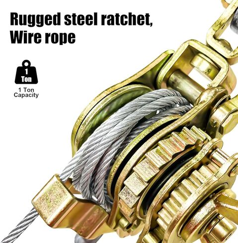 Come Along 3 Ton Cable Winch Puller Double Rope 10 Ft Heavy Duty Hand Puller 6600LB with 2 Hooks Cable Ratchet Puller W/Double Metal Gear for Lifting Pulling in Kuwait