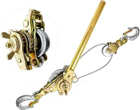 Come Along 3 Ton Cable Winch Puller Double Rope 10 Ft Heavy Duty Hand Puller 6600LB with 2 Hooks Cable Ratchet Puller W/Double Metal Gear for Lifting Pulling in Kuwait