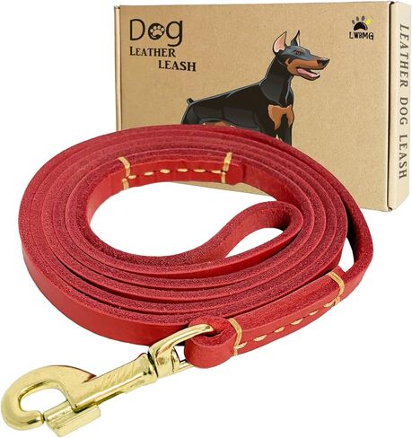 LWBMG 4ft Leather Dog Leash for Small Dogs, Genuine Leather Leash for Small & Medium Dogs, Red in Kuwait