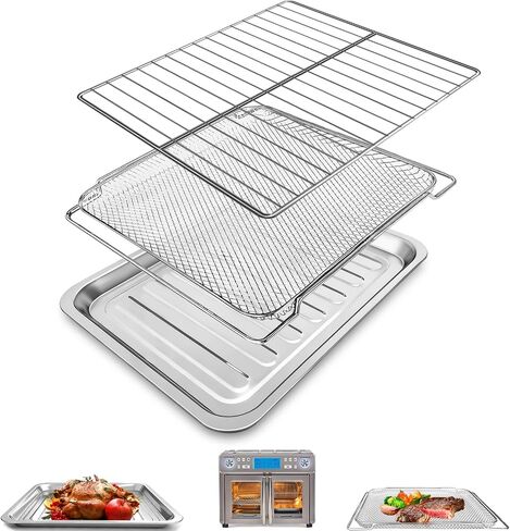 GCQ Air Fryer Accessories for Emeril Lagasse 26 QT Extra Large Air Fryer Convection Toaster Oven, 3 Pieces Set Food Grade Steel Air Fryer Bake Pan Basket Wire Rack Kit Replacement Parts in Saudi Arabia