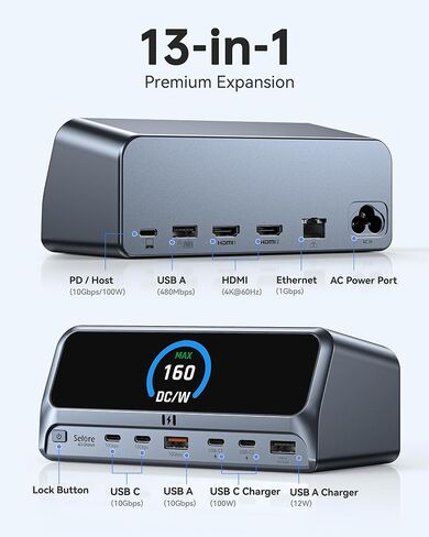 USB C station Station Dual Monitor ، USB C إلى محول HDMI ، محول Type C Hub Multiport مع DisplayPort ، 100wpd USB3.0 ، SD/TF ، Ethernet ، صوت 3.5 مم ، محطة لرسو الكمبيوتر المحمول لـ Dell/HP/XPS/Surface.etc in Kuwait