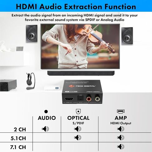 8K 4x2 HDMI Matrix Switch مع مستخرج الصوت | 8K@60Hz ، 4K@120Hz HDR ، ARC Support ، Optical & RCA Audio مخرجات ، IR Remote for Xbox ، PS5 ، Blu-ray-J-Tech Digital [Model: JTech-8K42A] in Kuwait