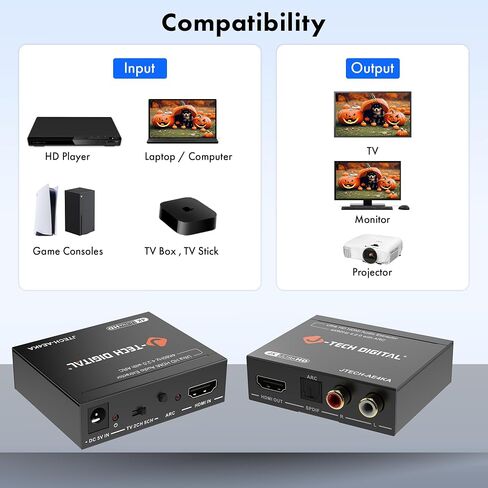 8K 4x2 HDMI Matrix Switch مع مستخرج الصوت | 8K@60Hz ، 4K@120Hz HDR ، ARC Support ، Optical & RCA Audio مخرجات ، IR Remote for Xbox ، PS5 ، Blu-ray-J-Tech Digital [Model: JTech-8K42A] in Kuwait