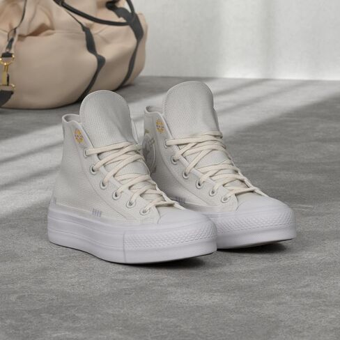 Converse Unisex Chuck Taylor All Star Lift High Top Canvas Sneaker - Lace up Closure Style - White/Cocoon Blue 7.5 in Saudi Arabia