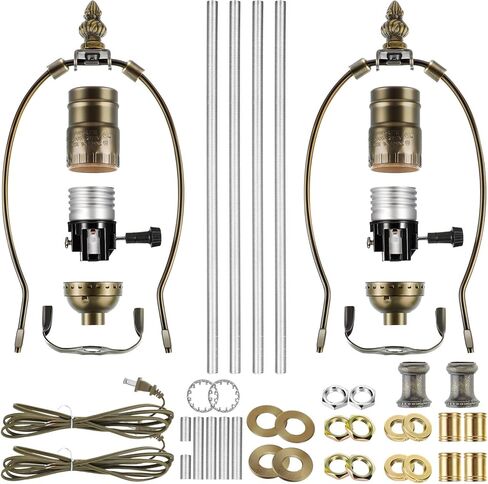 Mudder 2 Sets Silver Finish Make a Lamp Light Kit, Lamp Wiring Kit with 8 Inch Harp and 3 Way Socket, Make a Amp Kit Complete Lamp Kit for DIY Lamp Design or Repair(Silver) in Kuwait