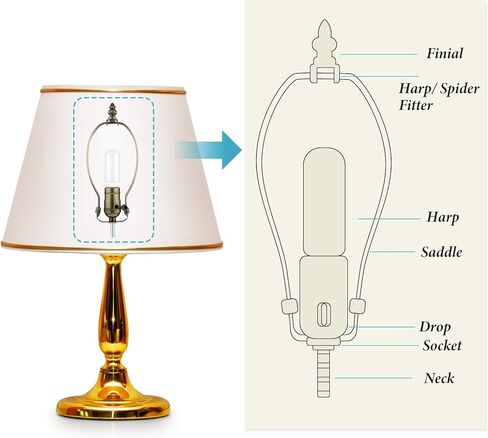 Mudder 2 Sets Silver Finish Make a Lamp Light Kit, Lamp Wiring Kit with 8 Inch Harp and 3 Way Socket, Make a Amp Kit Complete Lamp Kit for DIY Lamp Design or Repair(Silver) in Kuwait