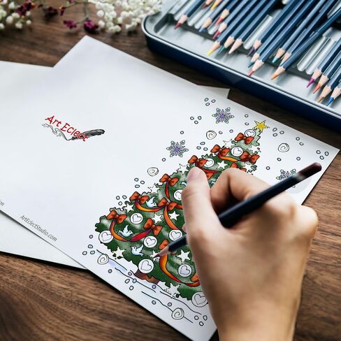 بطاقات تلوين عيد الميلاد من Art Eclect للبالغين، 10 بطاقات فريدة، 5 مظاريف حمراء و5 خضراء (عيد الميلاد F1/10) in Kuwait